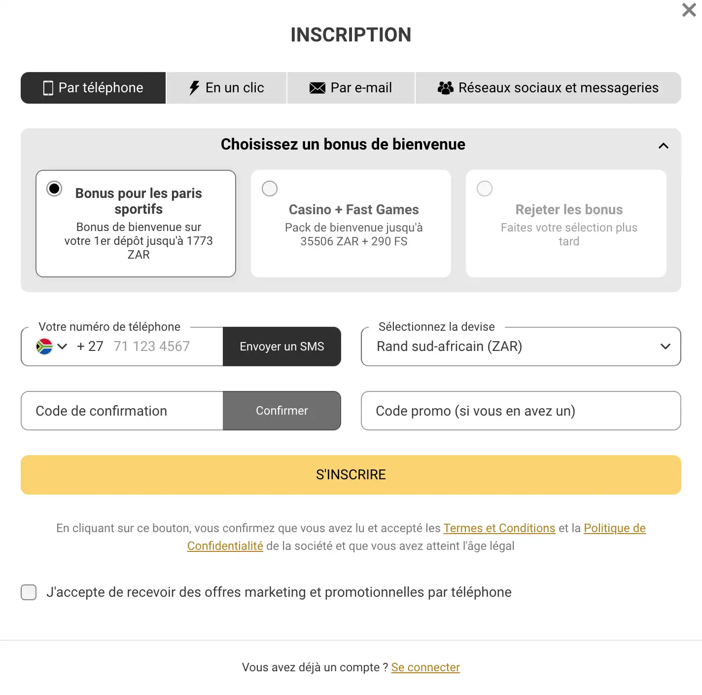 Processus d'inscription sur Melbet